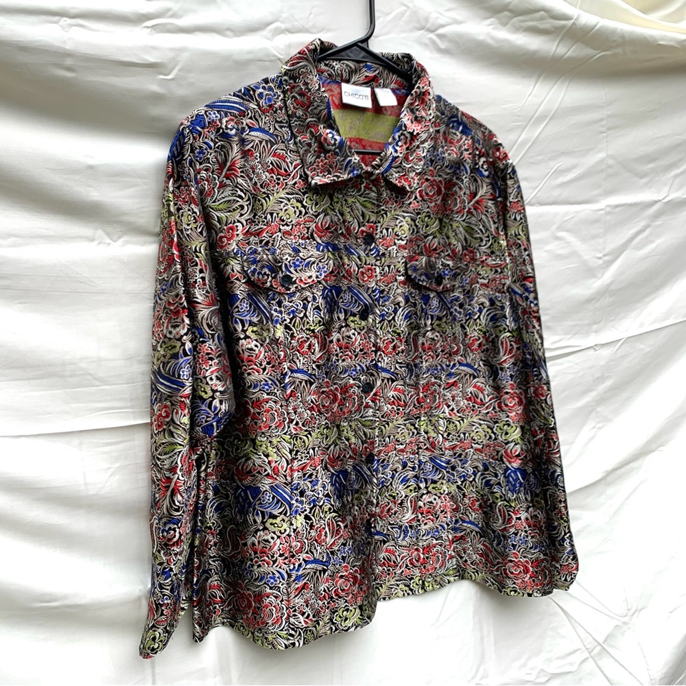 Chicos Floral Paisley Silk Blend Blazer Womens Sz… - image 3